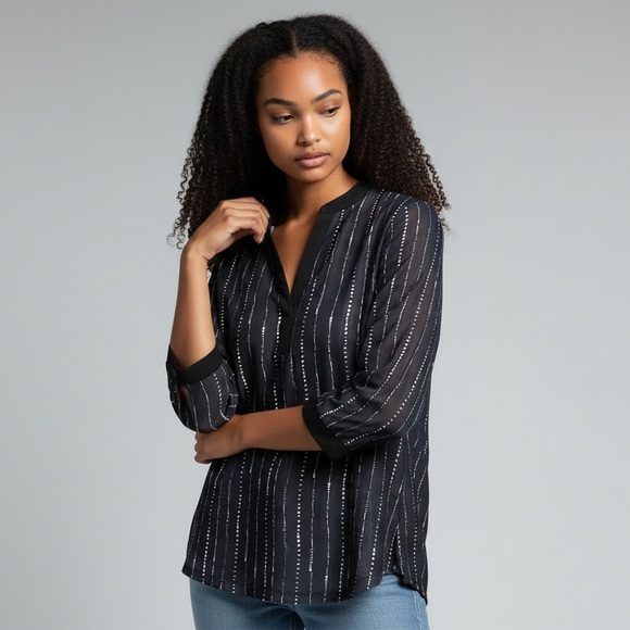Timeson Tops - Chic Black Women's Blouse with Stripes